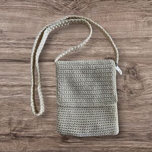 The Sak Mini Flap Beige Crochet Crossbody Bag